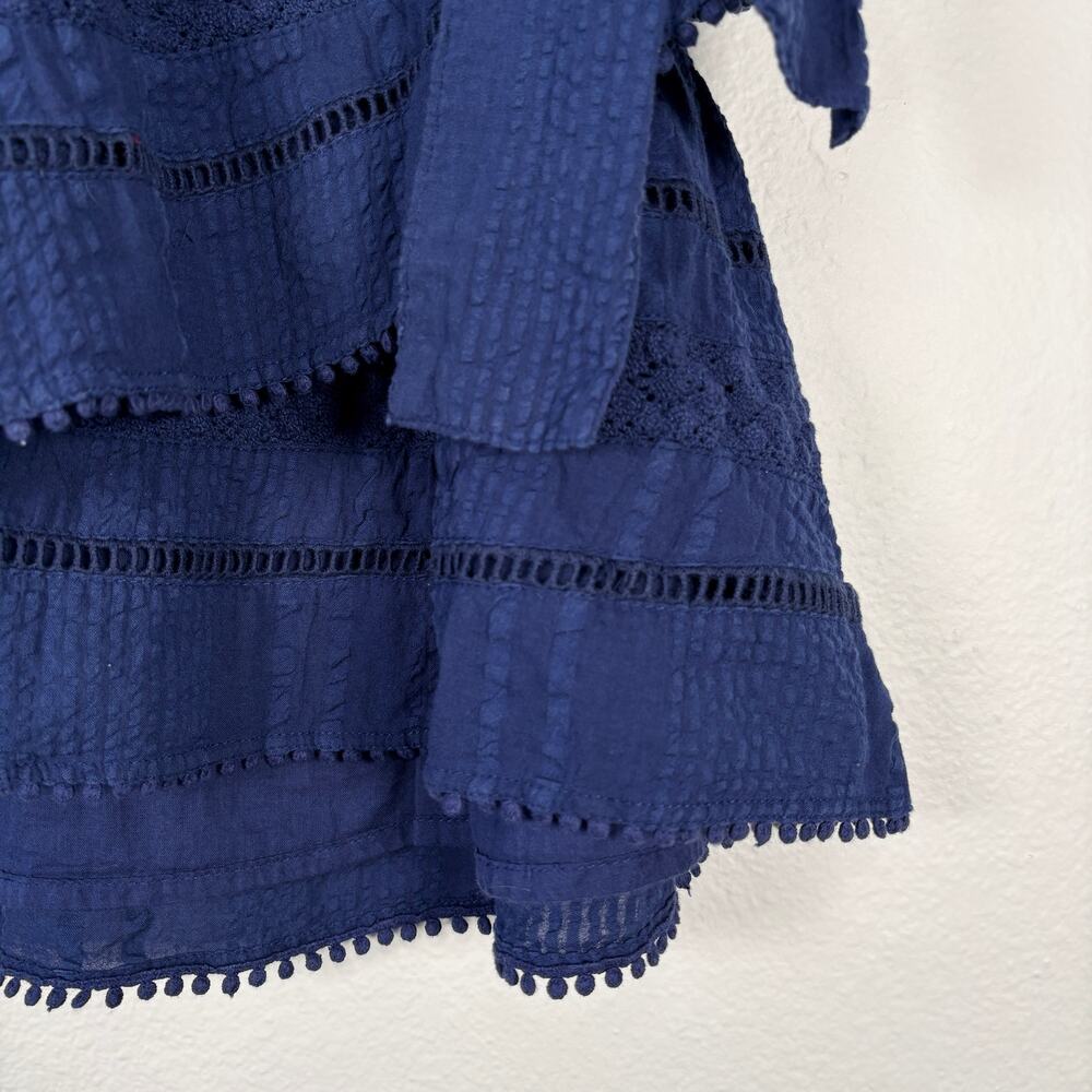 Roller Rabbit Navy Blue Preppy Coastal Boho Lace Trim Mini Mary Wrap Skirt - Picture 3 of 8